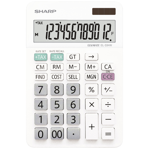 Sharp EL-334W Tischrechner Weiß Display (Stellen): 12 batteriebetrieben, solarbetrieben (B x H x T) 112 x 170 x 14mm