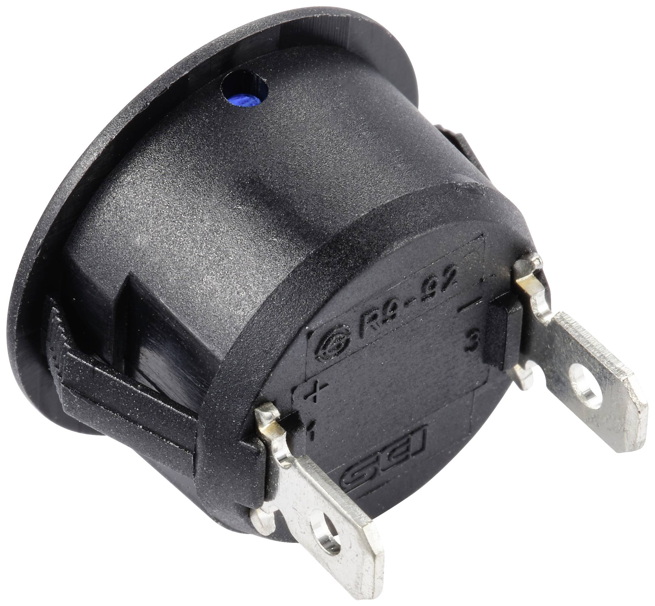 Schwarzer Kippschalter mit drei metallischen Anschlüssen, geeignet für Elektronikprojekte.