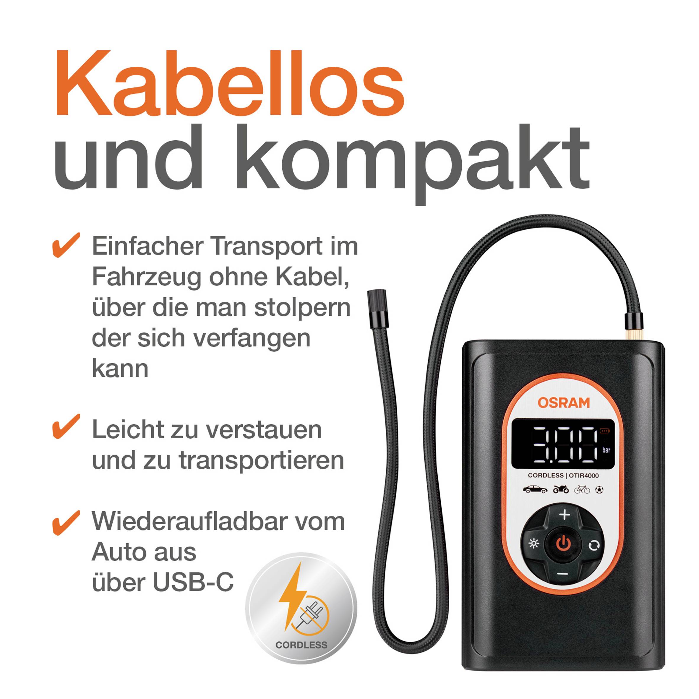 Osram Automotive OTIR4000 Kompressor TYREinflate 4000 8.3 bar Aufbewahrungs-Box/-Tasche, Automatische Abschaltung, mit
