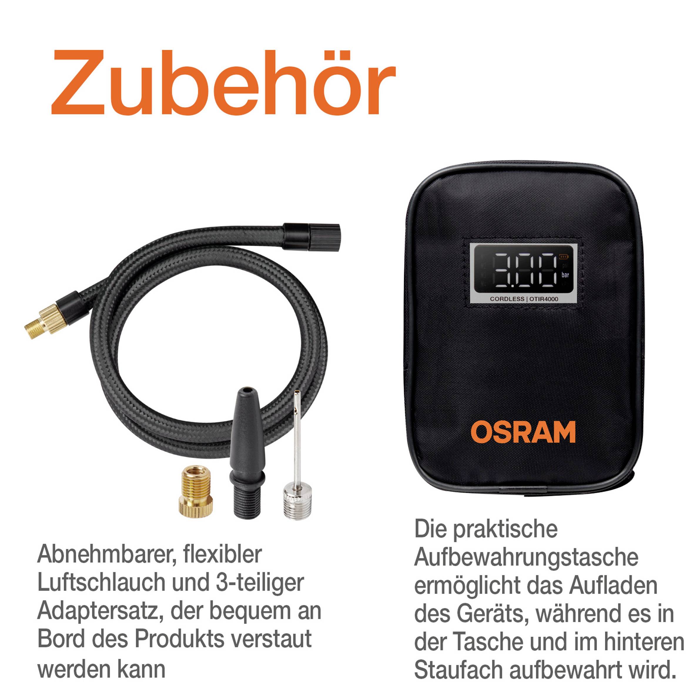 Osram Automotive OTIR4000 Kompressor TYREinflate 4000 8.3 bar Aufbewahrungs-Box/-Tasche, Automatische Abschaltung, mit