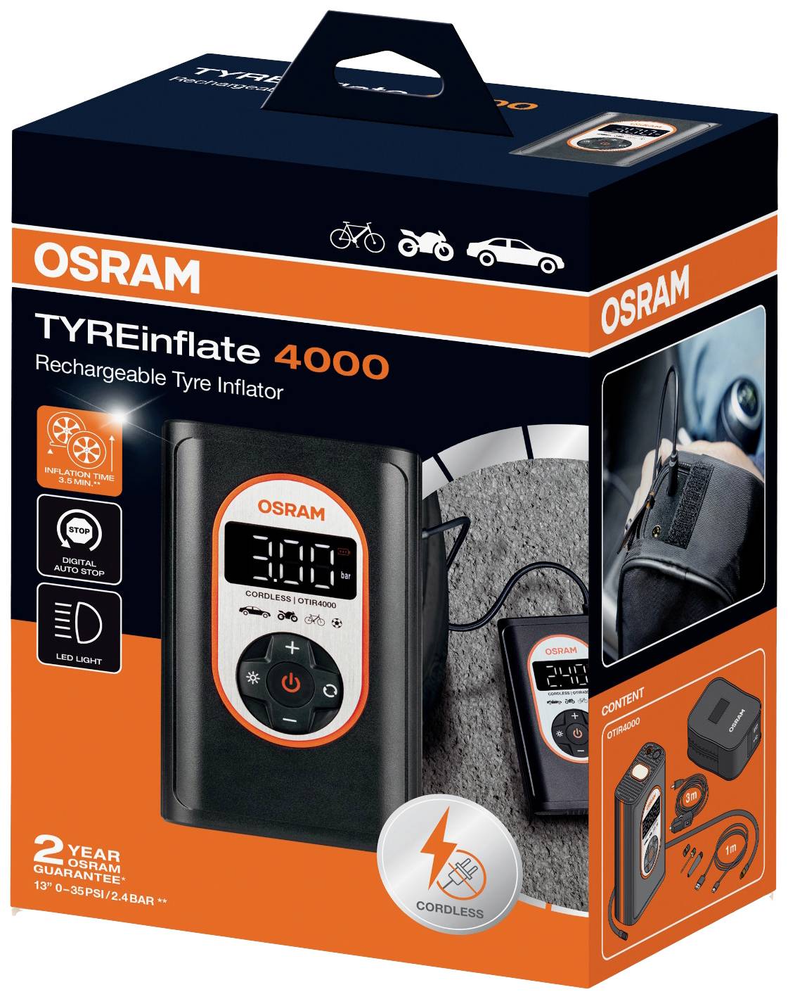 Osram Automotive OTIR4000 Kompressor TYREinflate 4000 8.3 bar Aufbewahrungs-Box/-Tasche, Automatische Abschaltung, mit
