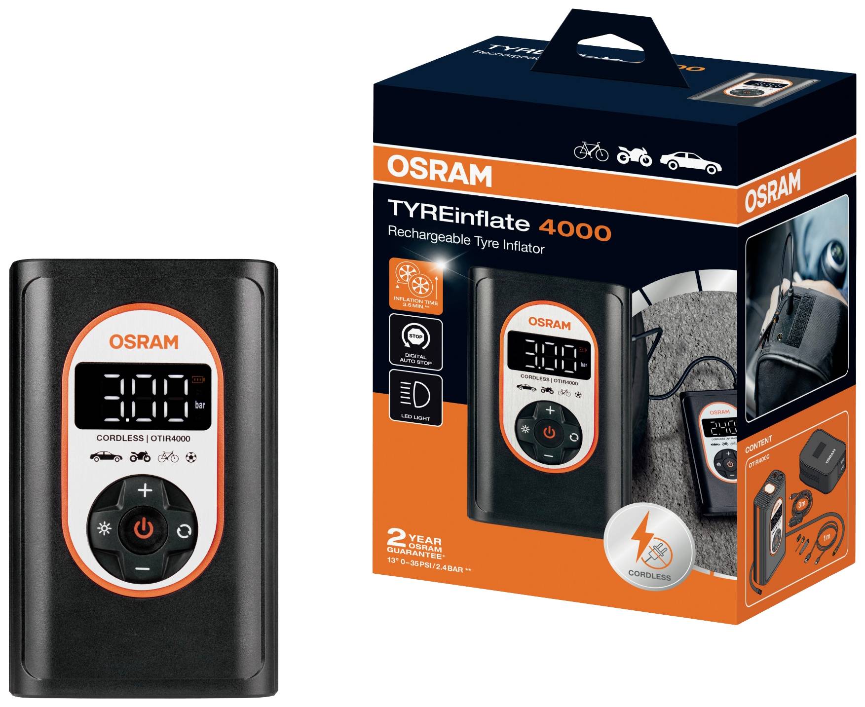 Osram Automotive OTIR4000 Kompressor TYREinflate 4000 8.3 bar Aufbewahrungs-Box/-Tasche, Automatische Abschaltung, mit