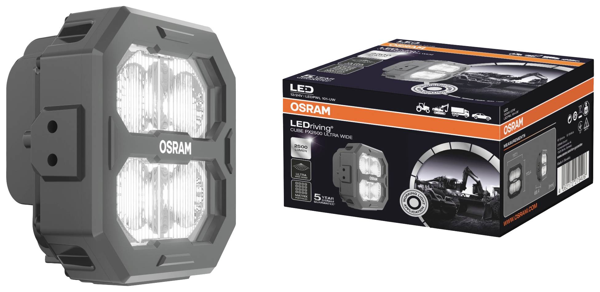 Osram Automotive Arbeitsscheinwerfer 12 V, 24V LEDriving® Cube PX2500 Ultra Wide LEDPWL 101-UW Breite Nahfeldausleuchtung