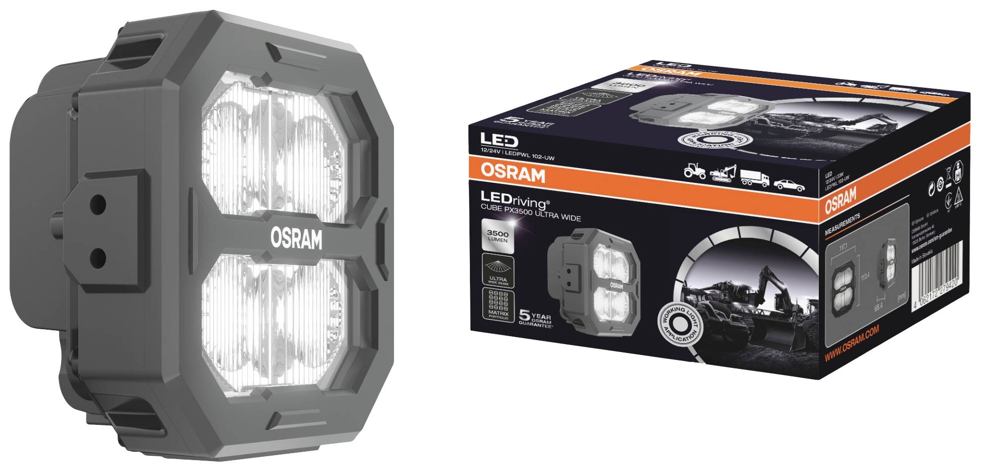 Osram Automotive Arbeitsscheinwerfer 12 V, 24 V LEDriving® Cube PX3500 Ultra Wide LEDPWL 102-UW Bre