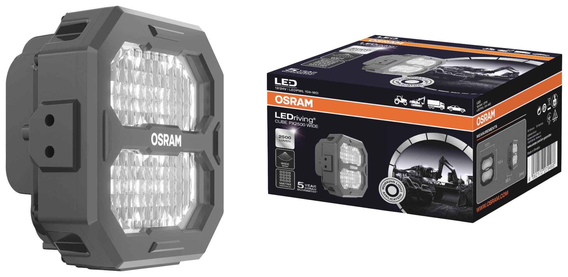 OSRAM Arbeitsscheinwerfer 12 V, 24 V LEDriving® Cube PX2500 Wide LEDPWL 104-WD Weitreichende Ausleu