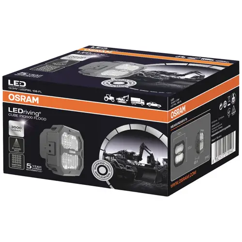 OSRAM Arbeitsscheinwerfer 12 V, 24 V LEDriving® Cube PX3500 Flood LEDPWL 108-FL Weites Fernlicht OSRAM Arbeitsscheinwerfer 12 V, 24 V LEDriving® Cube PX3500 Flood LEDPWL 108-FL Weites Fernlicht