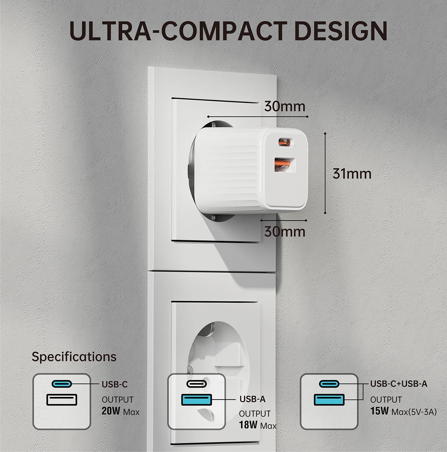 4Smarts VoltPlug Duos Mini PD Netzteil / Stromversorgung 20 W USB-A, USB-C® Weiß Steckdose ohne Kabel, USB Power Delivery (USB-PD)