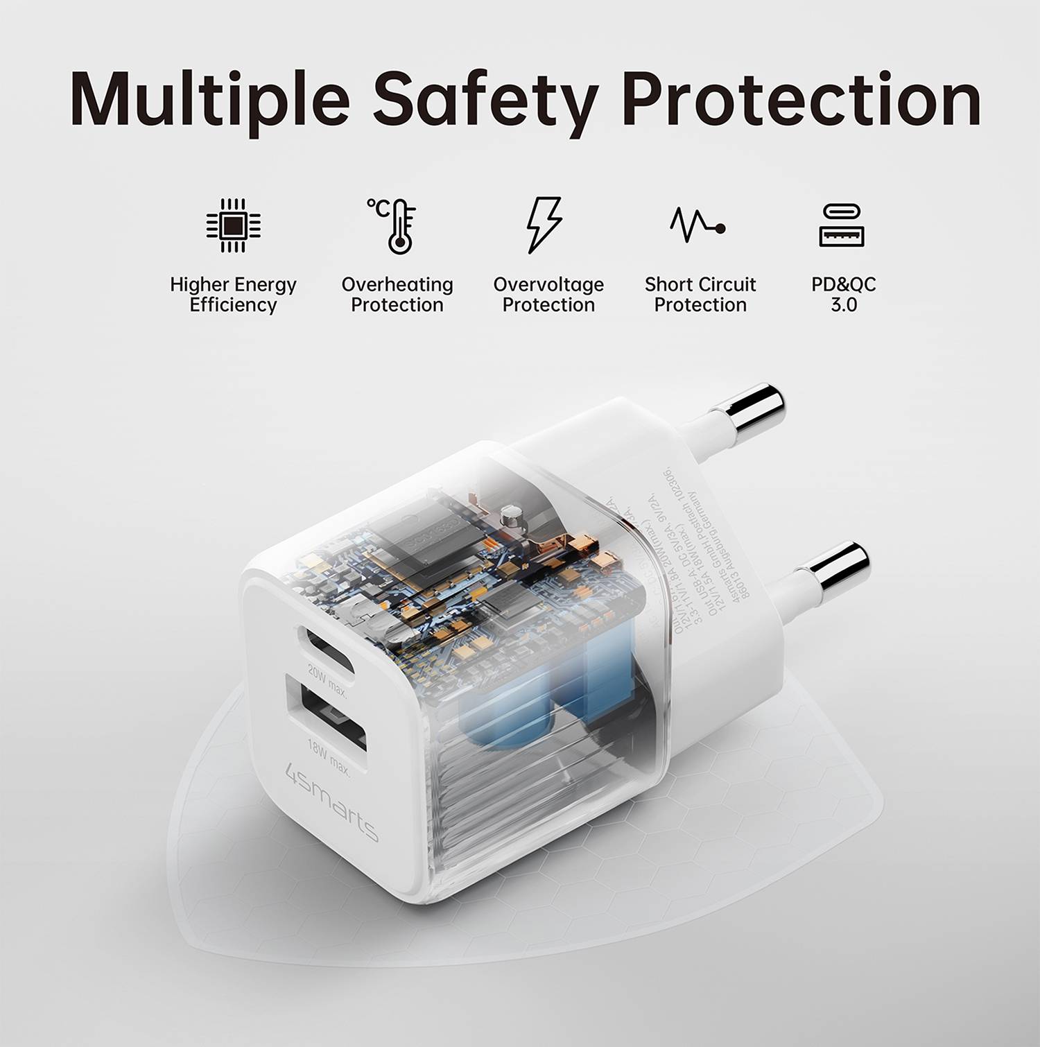 4Smarts VoltPlug Duos Mini PD Netzteil / Stromversorgung 20 W USB-A, USB-C® Weiß Steckdose ohne Kabel, USB Power Delivery (USB-PD)