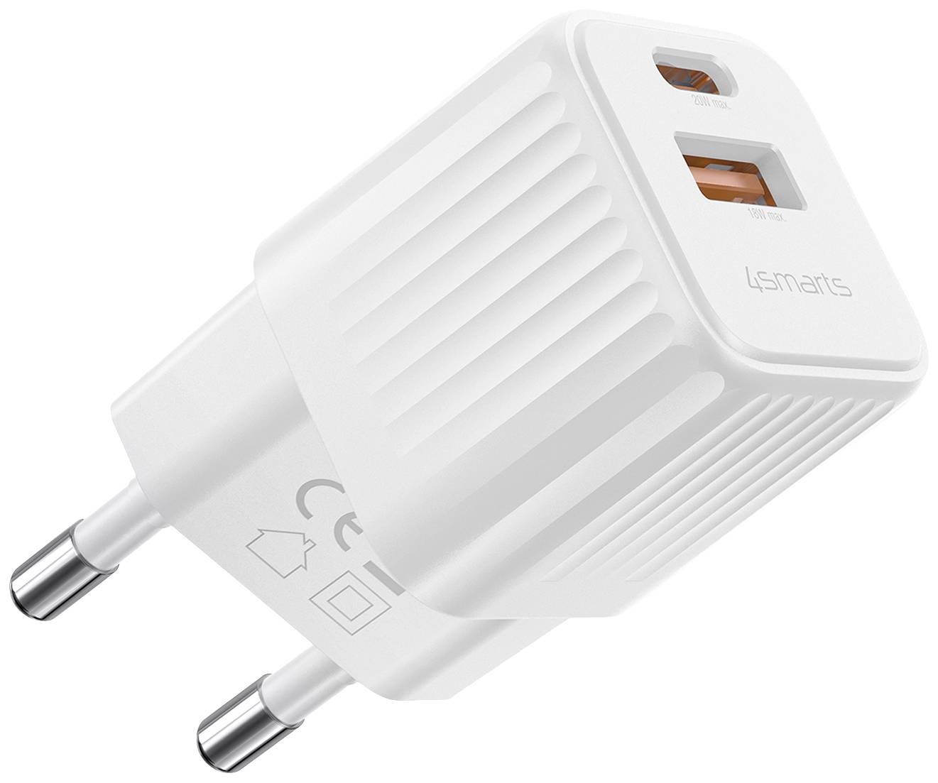 4Smarts VoltPlug Duos Mini PD Netzteil / Stromversorgung 20 W USB-A, USB-C® Weiß Steckdose ohne Kabel, USB Power Delivery (USB-PD)