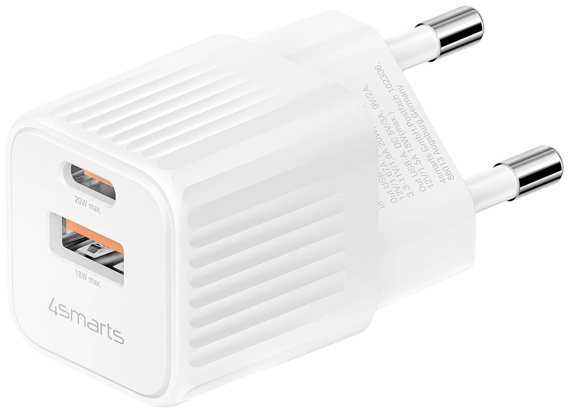 4Smarts VoltPlug Duos Mini PD Netzteil / Stromversorgung 20 W USB-A, USB-C® Weiß Steckdose ohne Kabel, USB Power Delivery (USB-PD)