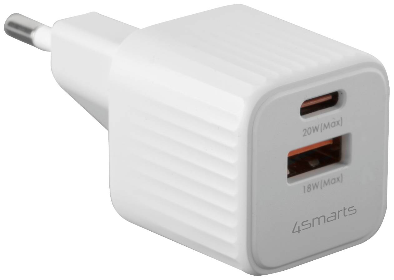 4Smarts VoltPlug Duos Mini PD Netzteil / Stromversorgung 20 W USB-A, USB-C® Weiß Steckdose ohne Kabel, USB Power Delivery (USB-PD)