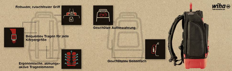 Wiha 45528 Elektriker Werkzeugrucksack bestückt 27teilig (L x B x H) 385 x 260 x 530mm