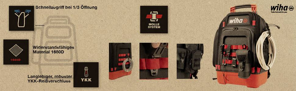 Wiha 45528 Elektriker Werkzeugrucksack bestückt 27teilig (L x B x H) 385 x 260 x 530mm