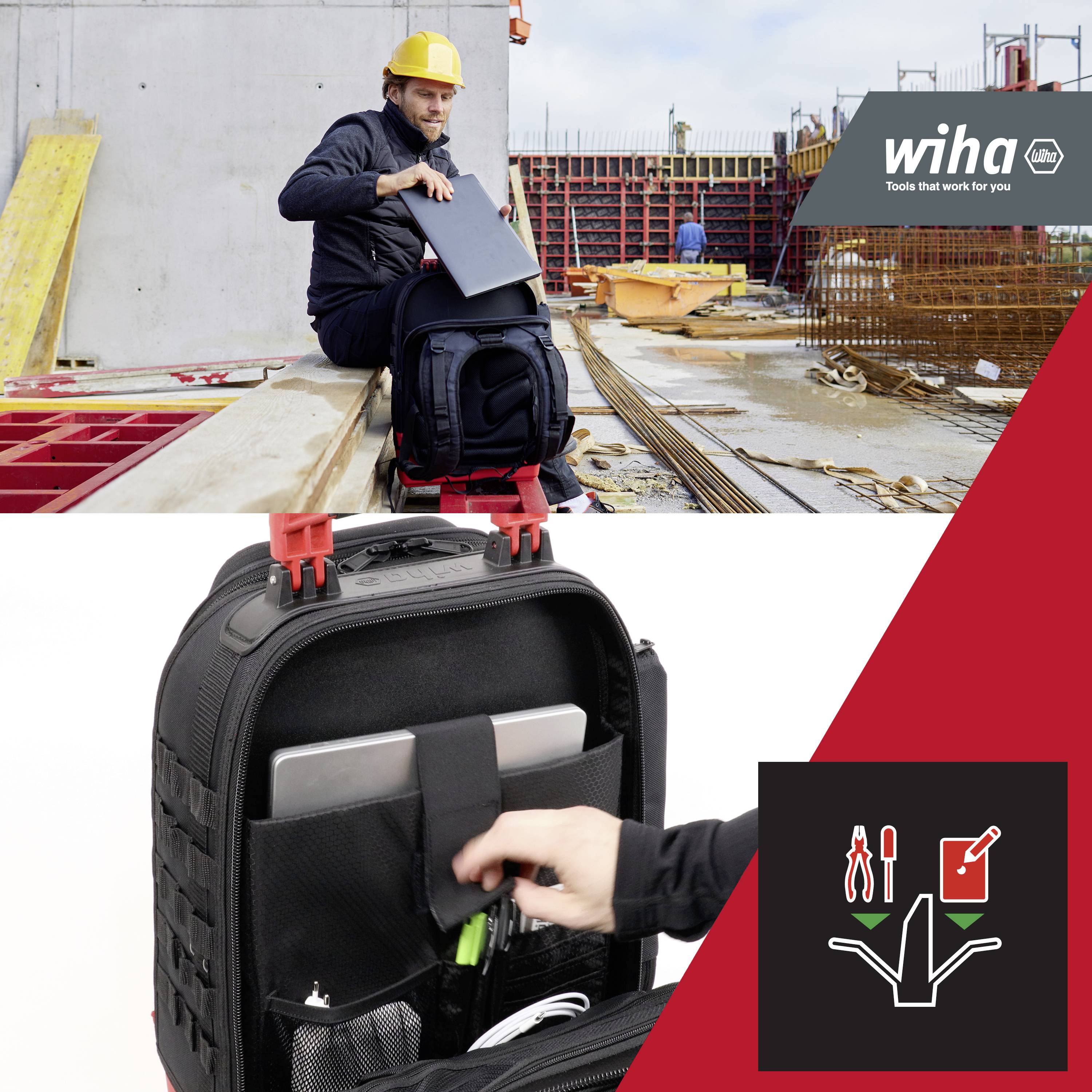 Wiha 45528 Elektriker Werkzeugrucksack bestückt 27teilig (L x B x H) 385 x 260 x 530 mm