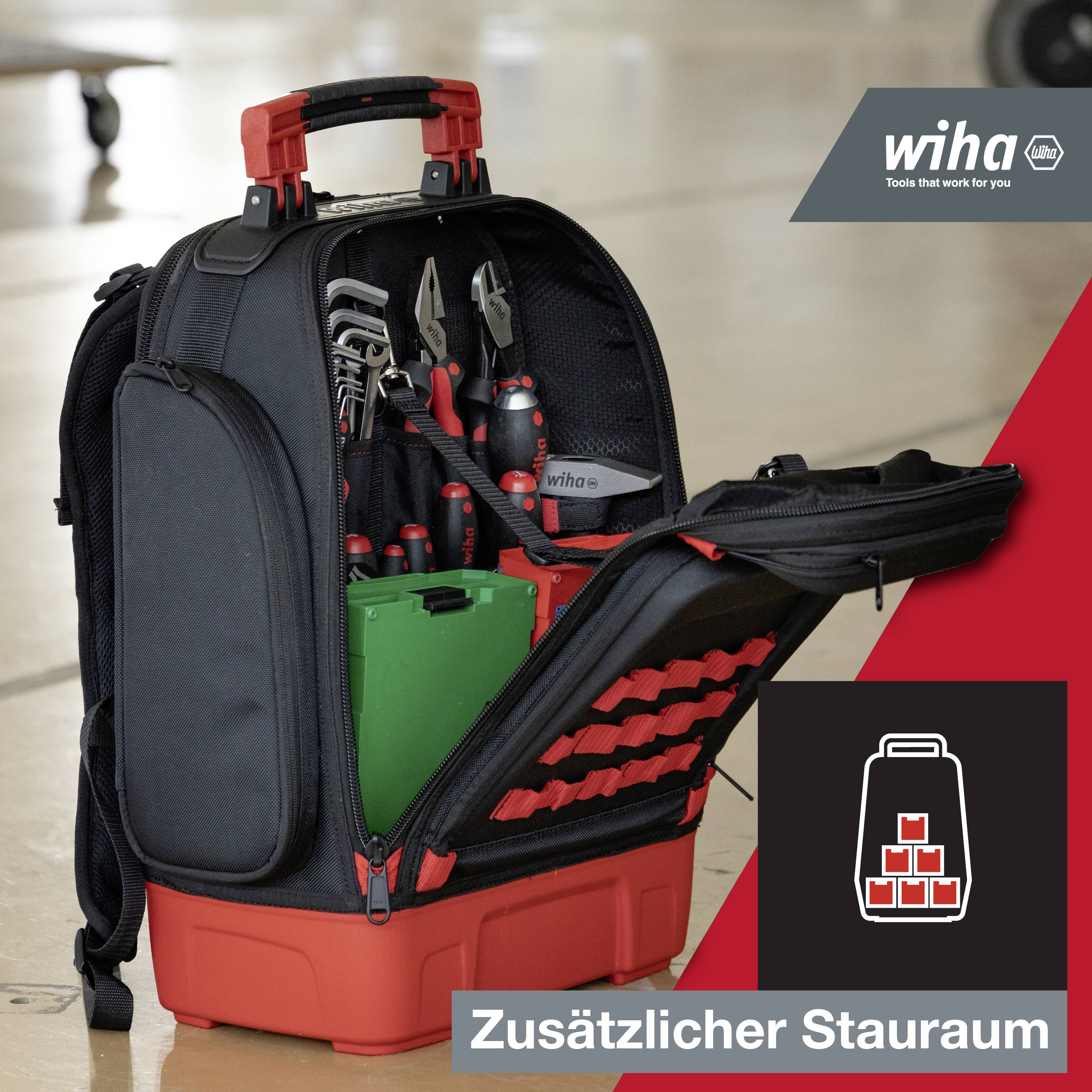 Wiha 45529 Handwerker, Heimwerker, Universal Werkzeugrucksack bestückt 41teilig (L x B x H) 385 x 260 x 530 mm