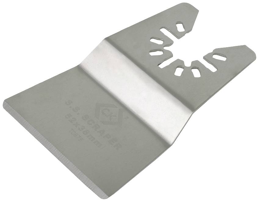 Metallschaber mit flachem, rechteckigem Kopf und mehreren Befestigungsöffnungen, geeignet für universelle Reinigungsanwendungen.