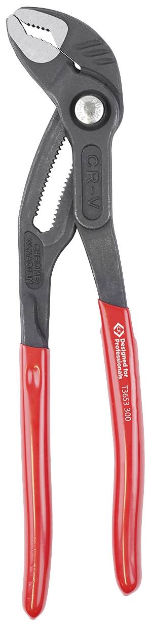 Eine rote Rohrzange mit verstellbaren Greifbacken, geeignet für Arbeiten an Rohren und runden Objekten.