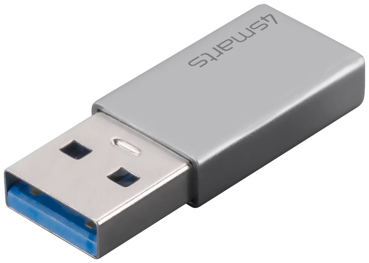 USB-Stick mit metallischem Gehäuse und blauem Innenleben eines USB 3.0-Anschlusses. Markierung 'L5msmart' auf der Oberseite.