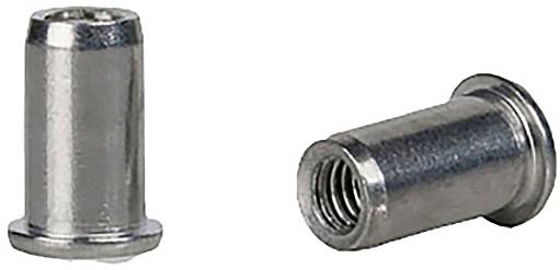 Zwei metallische Gewindeeinsätze aus Stahl, einer stehend und einer liegend. Sie zeigen die Gewindestruktur und glänzende Oberfläche.