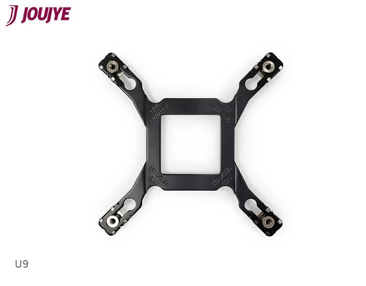 'JOUJYE'-Logo oben links. Eine schwarze, quadratische Halterung mit vier Armen, jeweils mit einer Befestigungsvorrichtung an den Enden. Unten links steht 'U9'.
