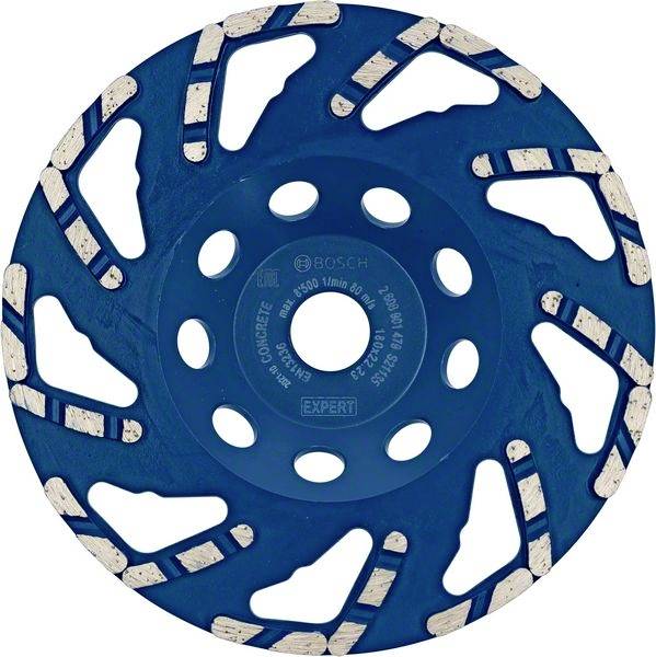 Schleifscheibe in blau mit weißen Segmenten, geeignet für harte Materialien.