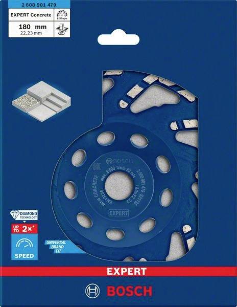 'Bosch Expert' Diamant-Trennscheibe für Beton, max. 180 mm Durchmesser, 22,23 mm Bohrung, dreieckige Segmente verbessert für Haltbarkeit.