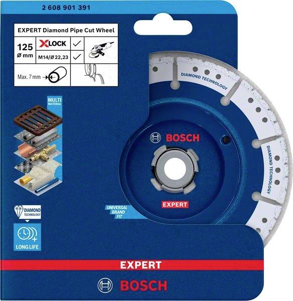 Bosch Expert Diamant-Trennscheibe für Rohre, 125 mm Durchmesser, X-LOCK, Technologie für längere Lebensdauer und schnelle Schnitte.
