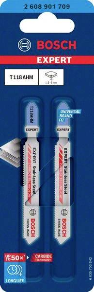 'Bosch Expert' Stichsägeblätter, T 118 AHM, 2er-Packung in Blisterverpackung. Geeignet für Stahl und universelle Passform.