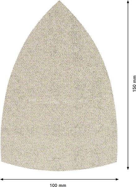 Beigefarbene, tropfenförmige Fläche mit den Maßen 150 mm Höhe und 100 mm Breite.