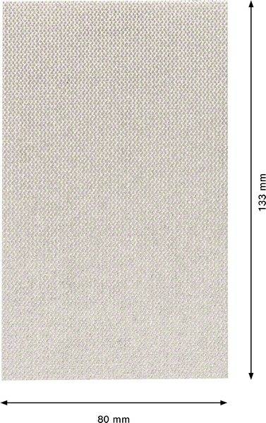 Ein rechteckiger Stoff mit den Maßen 80 mm Breite und 133 mm Höhe, beige Farbe, klar sichtbare Struktur.