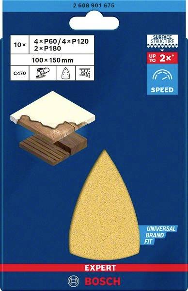 Bosch Accessories 2608901675 Schleifpapier für Multischleifer Körnung (num) 60, 120, 180 (L x B) 150mm x 100mm 1 Set