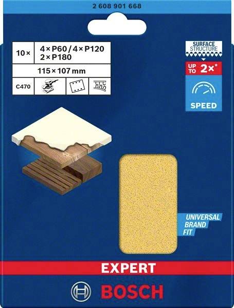 Bosch Accessories 2608901668 Schleifpapier für Schwingschleifer Körnung (num) 60, 120, 180 (L x B) 107mm x 115mm 1 Set