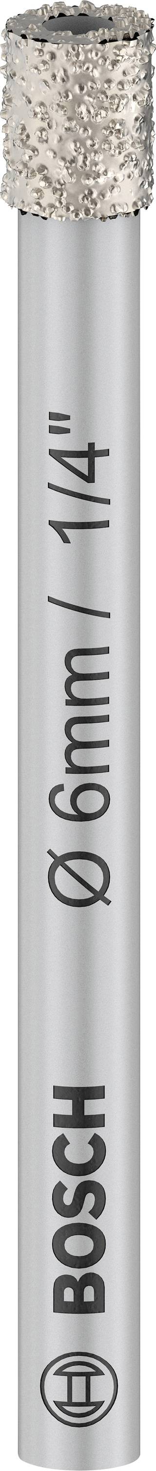 Bohrer von Bosch, 60 mm, 1/4 Zoll, silberne Farbe, mit diamantbesetzter Spitze, geeignet für präzises Bohren in harte Materialien.