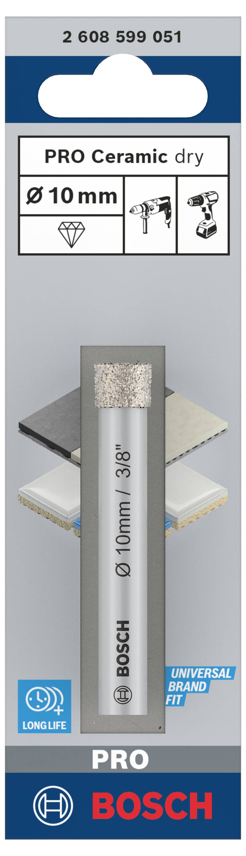 'Bosch PRO Ceramic dry', 10 mm Bohrer für Fliesen, Glas, Porzellan. Geeignet für verschiedene Marken, langlebig, ideal für Heimwerker.