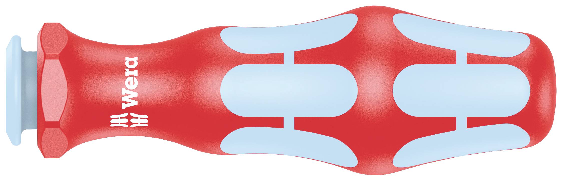 Ein rot-blauer ergonomischer Schraubendrehergriff mit 