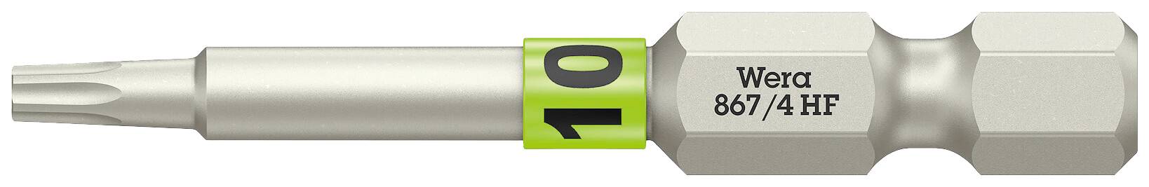 Torx-Bit von Wera, Modell 867/4 HF, Größe T10, mit grünem Ring zur besseren Handhabung.