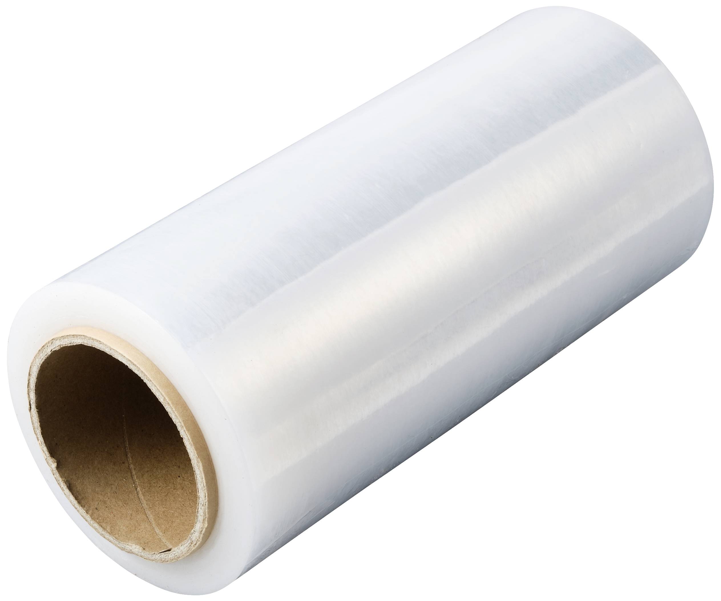 Rolle mit durchsichtiger Plastikfolie, die zum Verpacken oder Abdecken von Lebensmitteln verwendet wird.