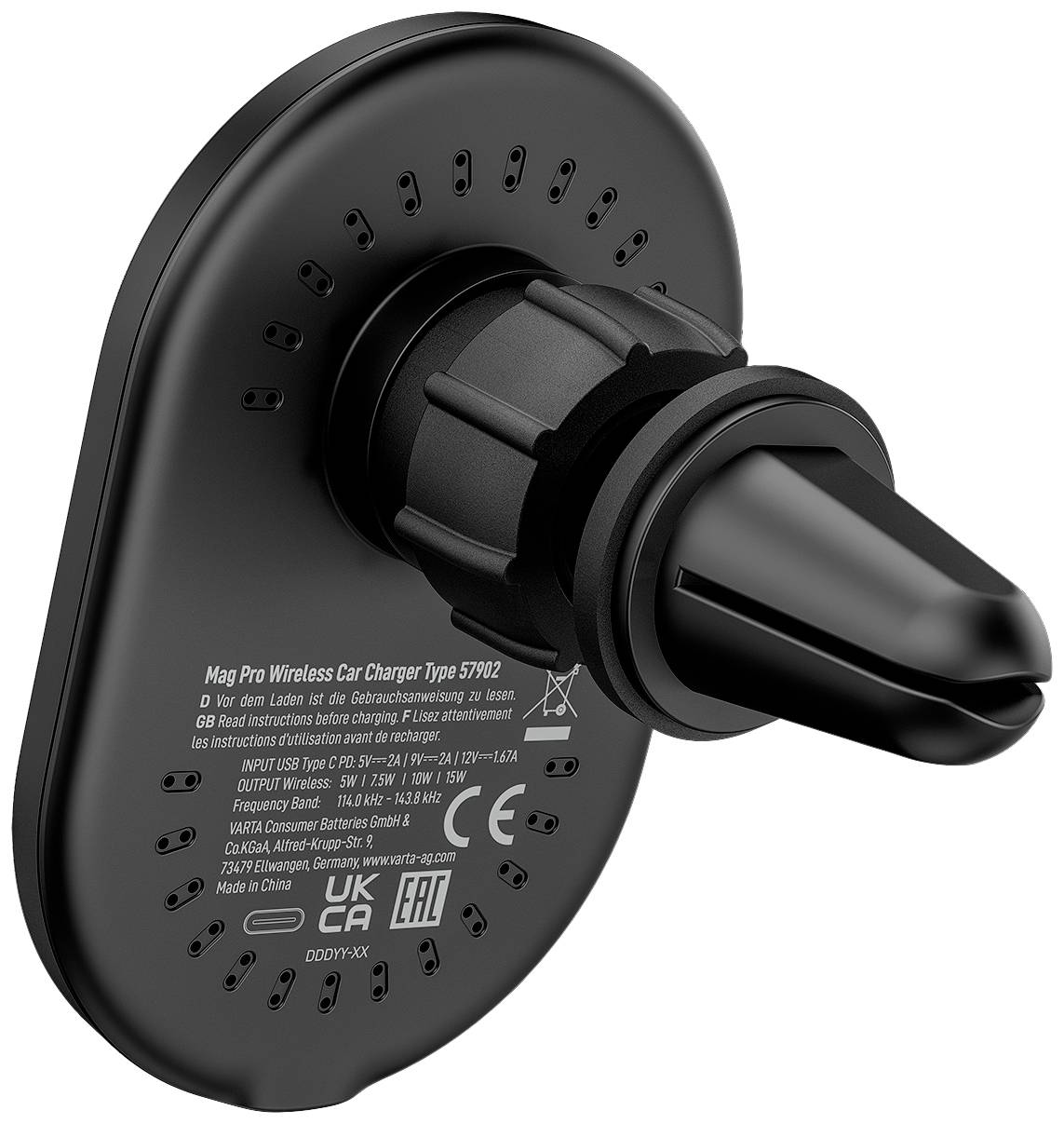 Varta Induktions-Ladegerät Mag Pro Wireless Car Charger Box 57902101111 Ausgänge Induktionslade-Standard Schwarz