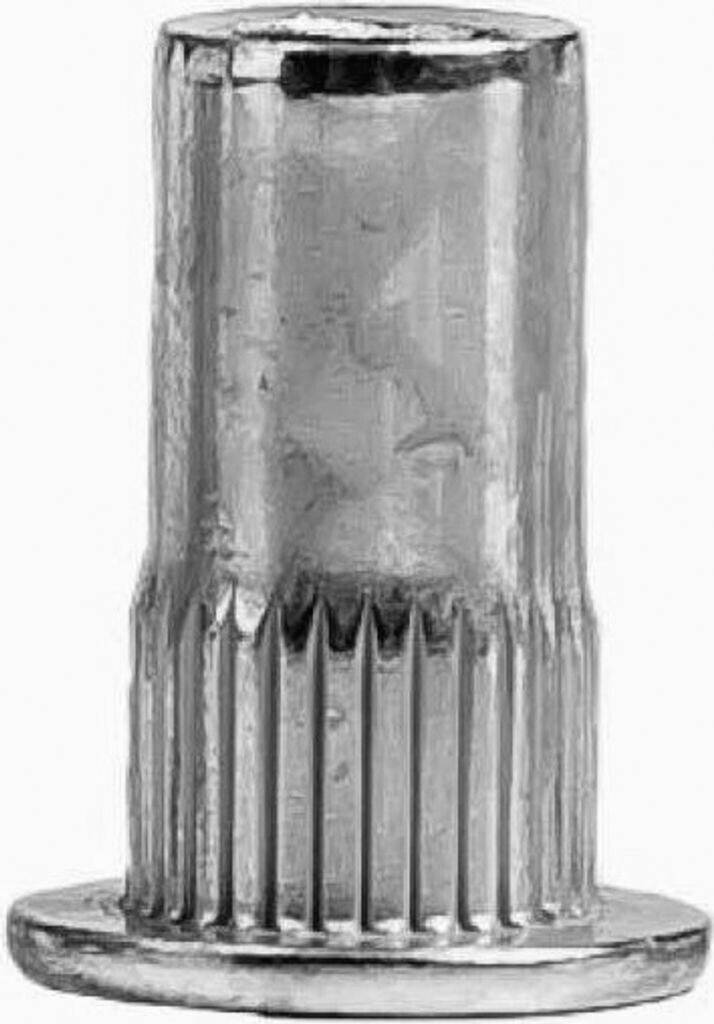 Ein gerillter, gewindeförmiger Metalleinsatz mit gerändeltem Körper.