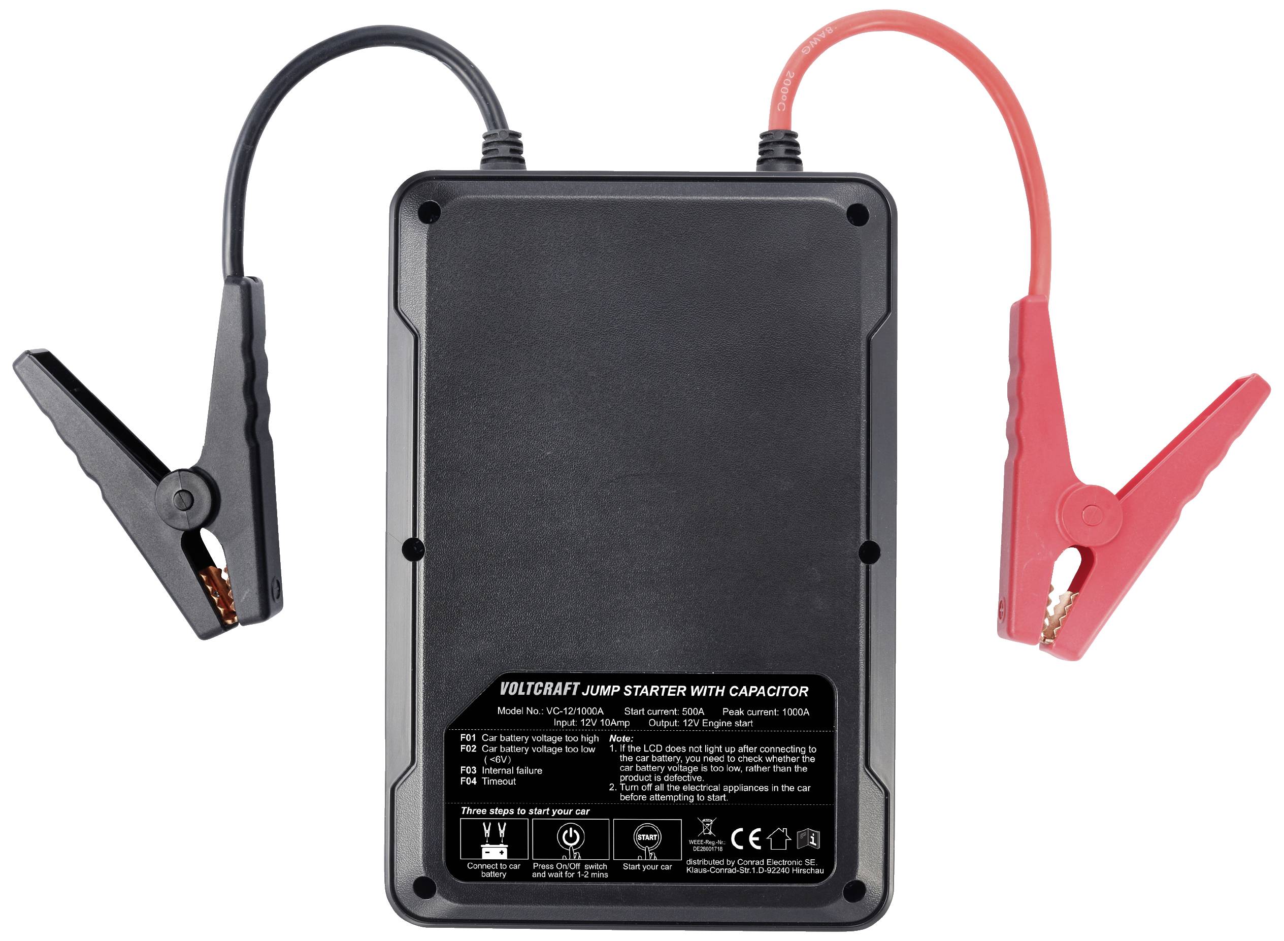 VOLTCRAFT Schnellstartsystem VC-12/1000A VC-13998130 Starthilfestrom (12 V)=500A Kondensator-Technik (ohne Akku)
