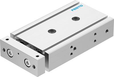 Pneumatischer Schlitten von Festo in silberner Ausführung, geeignet für präzise lineare Bewegungen in industriellen Anwendungen.