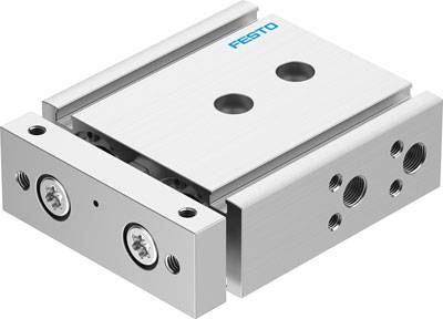 Ein silberner pneumatischer Zylinder mit zwei runden Löchern oben, markiert mit 'Festo'.