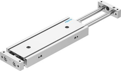 Länglicher Metallschlitten mit zwei parallelen Führungsstangen und seitlichen Befestigungslöchern, möglicherweise für mechanische Anwendungen.