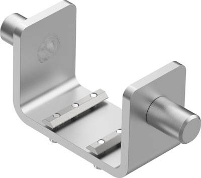 Metallische Halterung mit zwei seitlichen Armen und flacher Basis, geeignet für die Befestigung an einer Wand oder einer Oberfläche.