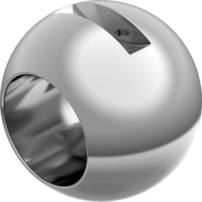 Silberner Ball mit abgeschrägter Öffnung oben, spiegelndes Material.