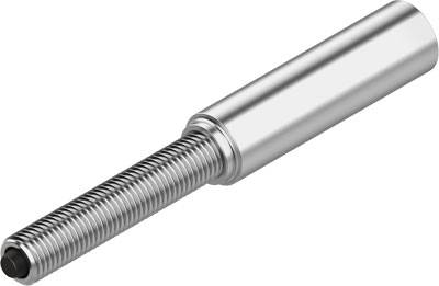 Zylindrische Metallkomponente mit Gewindebereich auf der einen Seite und glatter Fläche auf der anderen, oft in Maschinenbau verwendet.