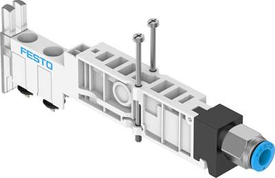 Druckluftventil von Festo, modular aufgebaut, mit zwei Schrauben fixiert. Es dient zur Steuerung pneumatischer Anwendungen.