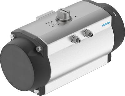 Pneumatischer Zylinder mit silbernem Gehäuse und schwarzem Ende, zwei Anschlüsse an der Seite, geeignet für industrielle Anwendungen.