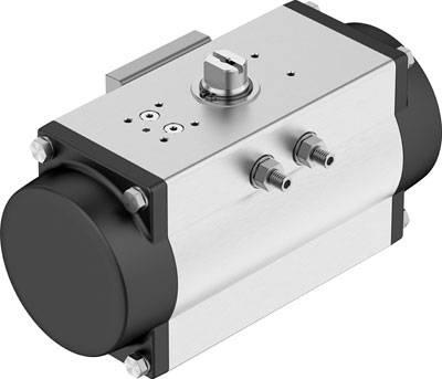 Pneumatischer Stellantrieb in rechteckiger Form mit mehreren Anschlüssen, geeignet für industrielle Anwendungen.