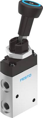Ein pneumatisches Ventil mit Hebel, Marke Festo, das in industriellen Anwendungen zur Steuerung von Luftströmen verwendet wird.